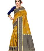 Mustard woven art silk saree with blouse