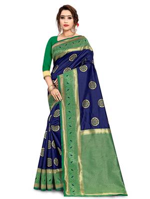 Blue woven art silk saree with blouse 1