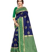 Blue woven art silk saree with blouse
