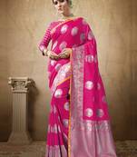 Pink woven art silk saree with blouse