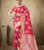 Peach woven art silk saree with blouse