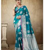 turquoise woven art silk saree with blouse
