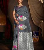 Grey woven art silk saree with blouse
