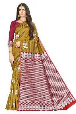 Beige Woven  Art Silk Saree With Blouse 1