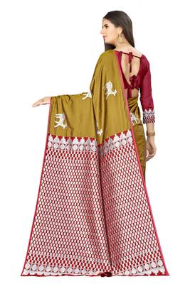 Beige Woven  Art Silk Saree With Blouse 3