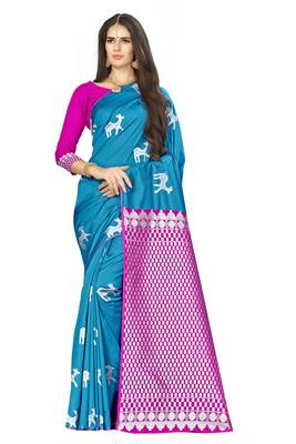 Blue Woven  Art Silk Saree With Blouse 1