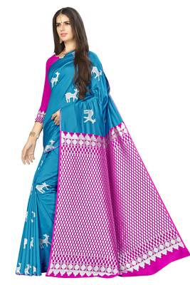 Blue Woven  Art Silk Saree With Blouse 2