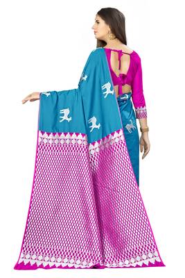 Blue Woven  Art Silk Saree With Blouse 3