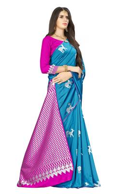 Blue Woven  Art Silk Saree With Blouse 4