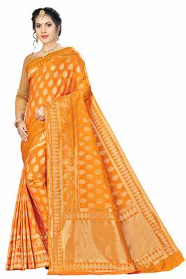 Orange Woven Banarasi Silk Saree With Blouse 1
