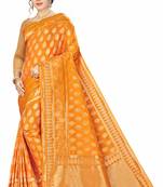 Orange Woven Banarasi Silk Saree With Blouse