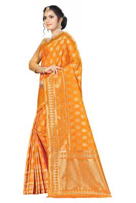 Orange Woven Banarasi Silk Saree With Blouse 2