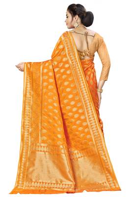 Orange Woven Banarasi Silk Saree With Blouse 3