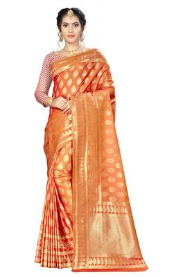 Orange Woven  Art Silk Saree With Blouse 3