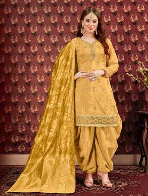 Yellow Designer Party Wear Patiala Suit  1