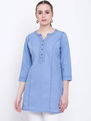 Blue plain cotton kurtas-and-kurtis 1