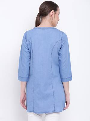 Blue plain cotton kurtas-and-kurtis 2