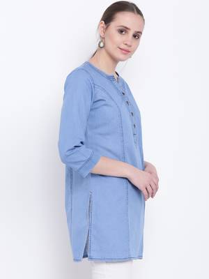 Blue plain cotton kurtas-and-kurtis 4