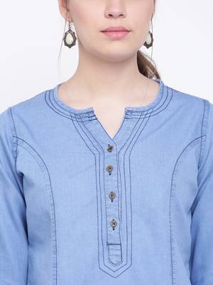 Blue plain cotton kurtas-and-kurtis 5