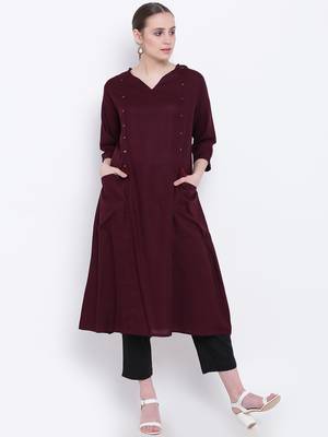 Maroon plain rayon kurtas-and-kurtis 1