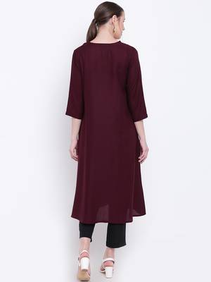 Maroon plain rayon kurtas-and-kurtis 2