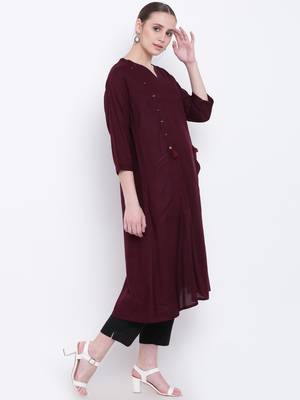 Maroon plain rayon kurtas-and-kurtis 3