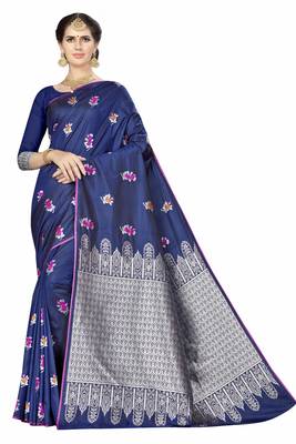 Navy Blue Woven  Art Silk Saree With Blouse 1