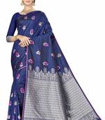 Navy Blue Woven  Art Silk Saree With Blouse