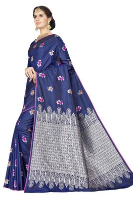 Navy Blue Woven  Art Silk Saree With Blouse 2