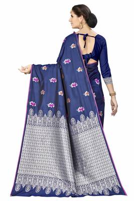 Navy Blue Woven  Art Silk Saree With Blouse 3