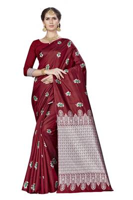 Maroon Woven  Art Silk Saree With Blouse 1