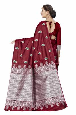 Maroon Woven  Art Silk Saree With Blouse 3
