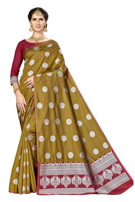 Beige Woven Banarasi Silk Saree With Blouse 1