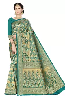 Green Woven  Art Silk Saree With Blouse