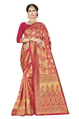 Red Woven art  Silk Saree With Blouse 1