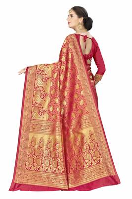 Red Woven art  Silk Saree With Blouse 3