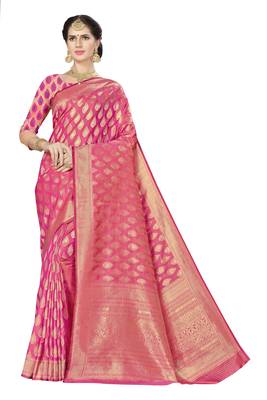 Pink Woven Banarasi Silk Saree With Blouse 1