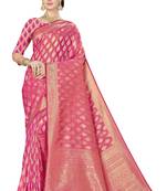 Pink Woven Banarasi Silk Saree With Blouse