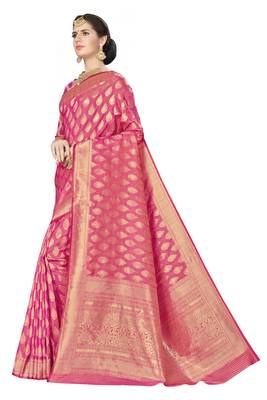 Pink Woven Banarasi Silk Saree With Blouse 2