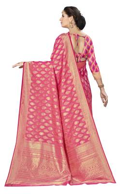 Pink Woven Banarasi Silk Saree With Blouse 3