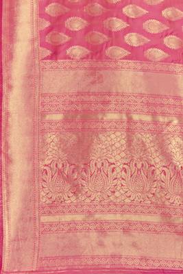 Pink Woven Banarasi Silk Saree With Blouse 4