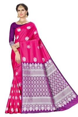 Pink Woven Banarasi Silk Saree With Blouse 1