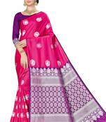 Pink Woven Banarasi Silk Saree With Blouse