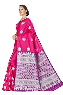 Pink Woven Banarasi Silk Saree With Blouse 2