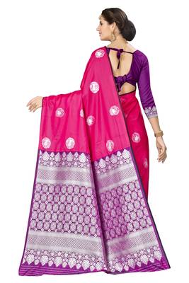 Pink Woven Banarasi Silk Saree With Blouse 3