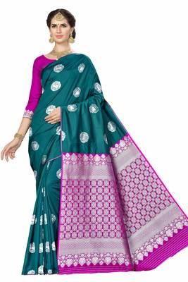 Green Woven Banarasi Silk Saree With Blouse 1