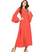 Orange embroidered rayon heavy-work-kurtis