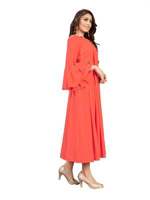 Orange embroidered rayon heavy-work-kurtis 3
