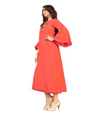 Orange embroidered rayon heavy-work-kurtis 4