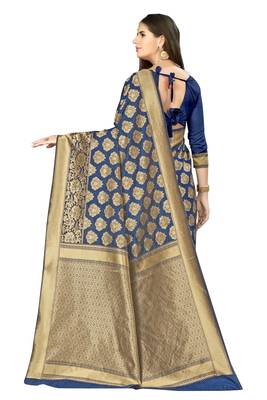Royal Blue Woven art  Silk Saree With Blouse 3